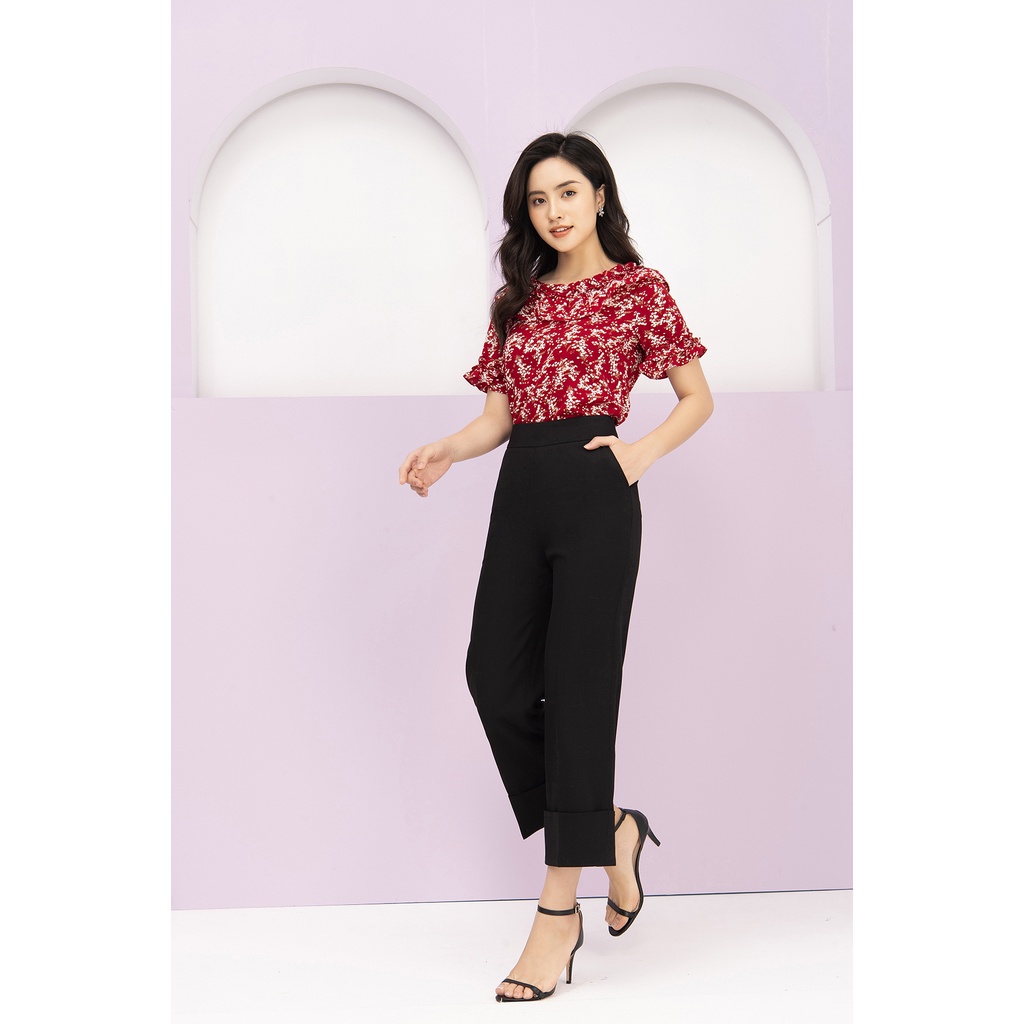 Áo sơ mi nữ công sở LUPERI LFSM1140 cách điệu tay bèo, màu đỏ trẻ trung, hiện đại, dễ mix đồ