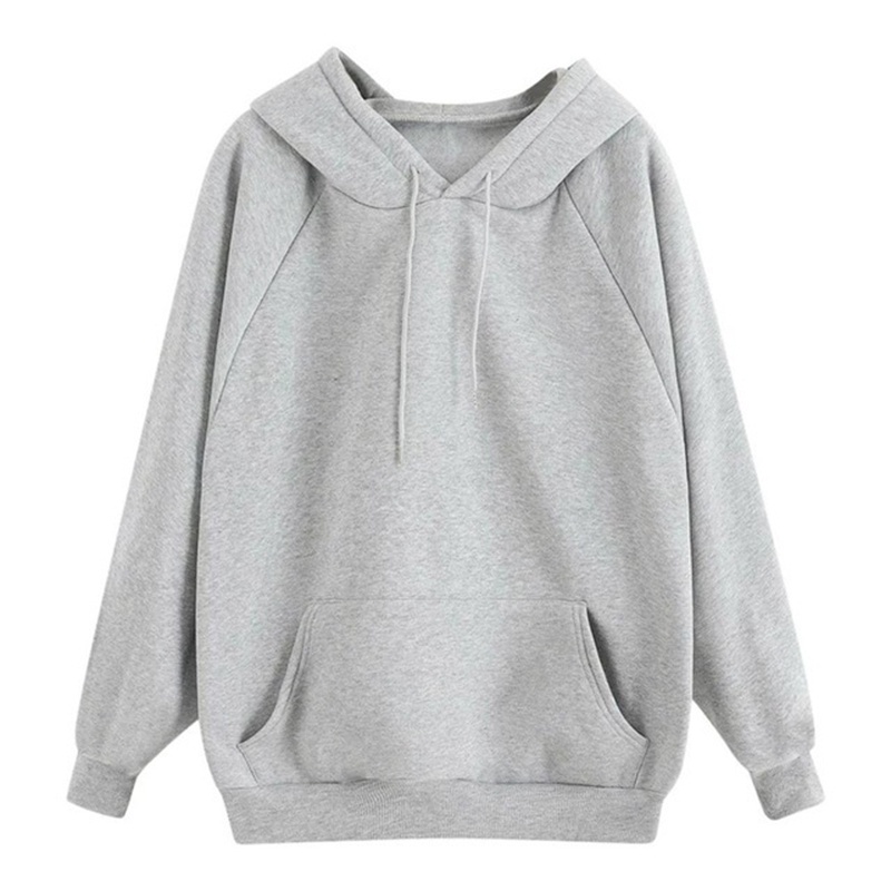 Áo hoodie IELGY tay dài dáng rộng màu trơn lót nhung dày dặn thời trang Hàn Quốc cho nữ