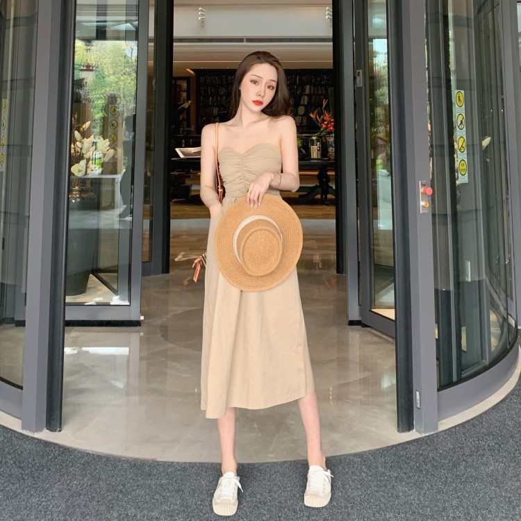 Đầm Hai Dây Xếp Ly Lưng Cao Thời Trang Du Lịch Quyến Rũ Cho Nữ | BigBuy360 - bigbuy360.vn