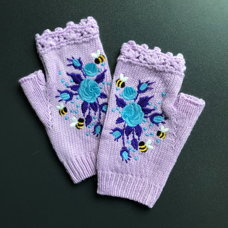 Găng Tay Hở Ngón Họa Tiết Thêu Thời Trang Nữ