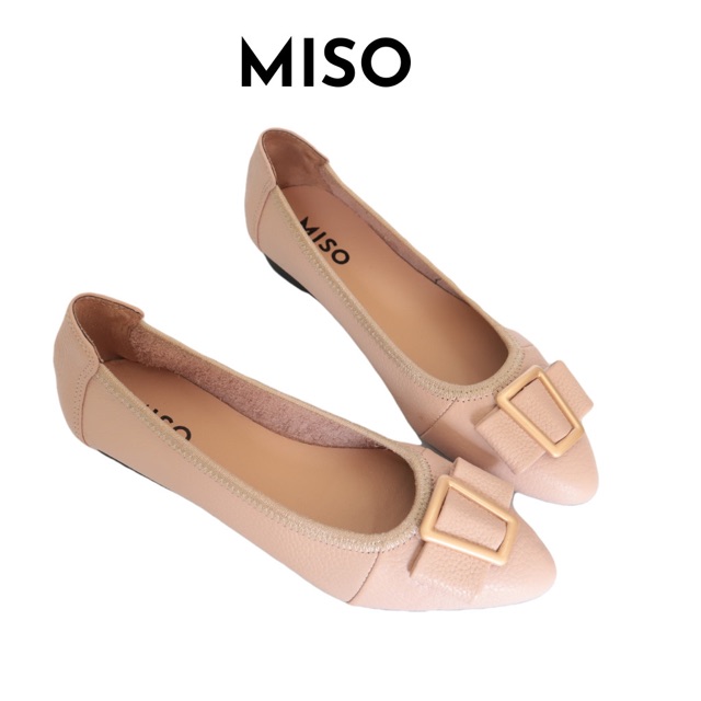 Giày búp bê nữ basic da thật mũi nhọn thon chân phối khoá độc đáo sang chảnh đi làm đi chơi MISO M031