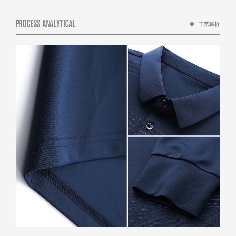 Áo polo Tay Dài Vải Lụa Lạnh Thời Trang Xuân Thu Cho Đàn Ông Trung Niên