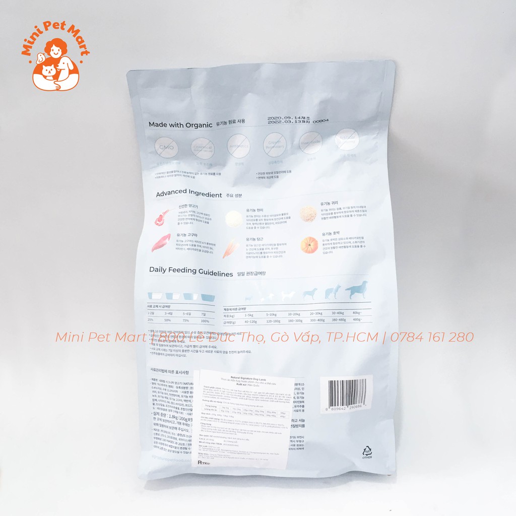 Thức ăn hạt cho chó con và chó trưởng thành NATURAL SIGNATURE 1,8kg - Vị thịt cừu