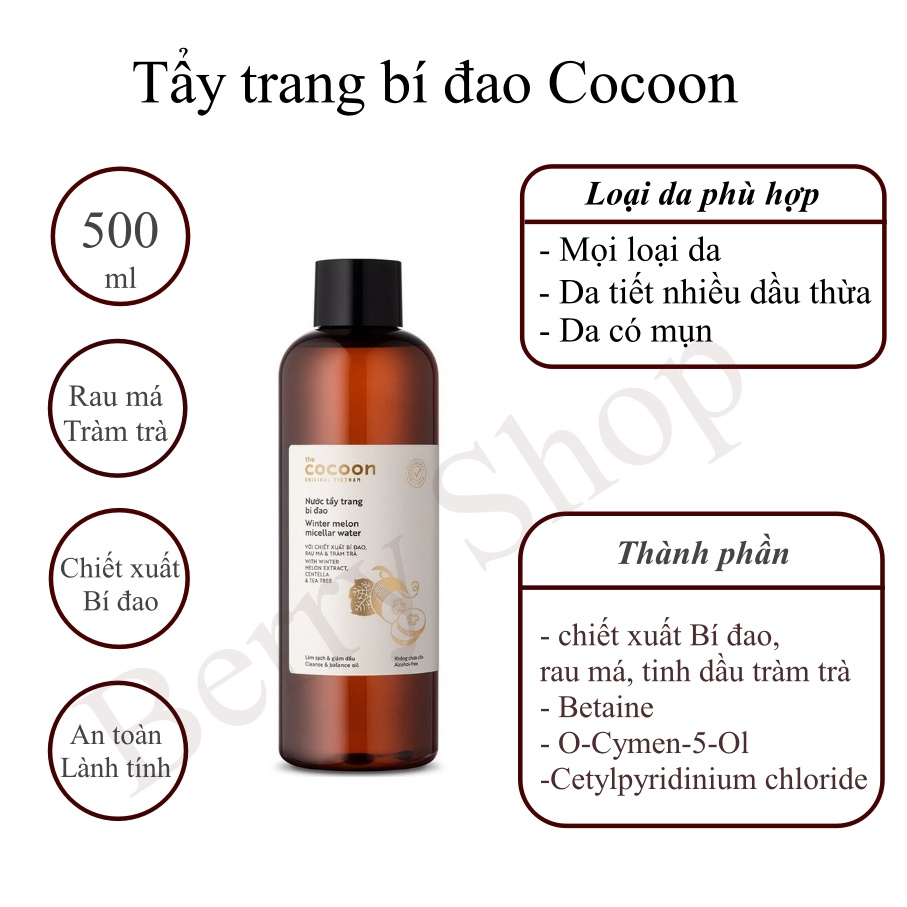 Nước tẩy trang bí đao Cocoon - Nước tẩy trang hoa hồng Cocoon 140ml - 500ml