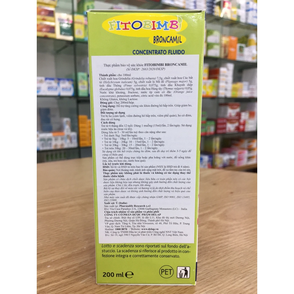 Fitobimbi Broncamil- Hàng nhập khẩu Châu Âu -siro ho cao cấp 3 trong 1 giúp giảm ho, làm dịu họng, pha loãng đờm nhầy, g