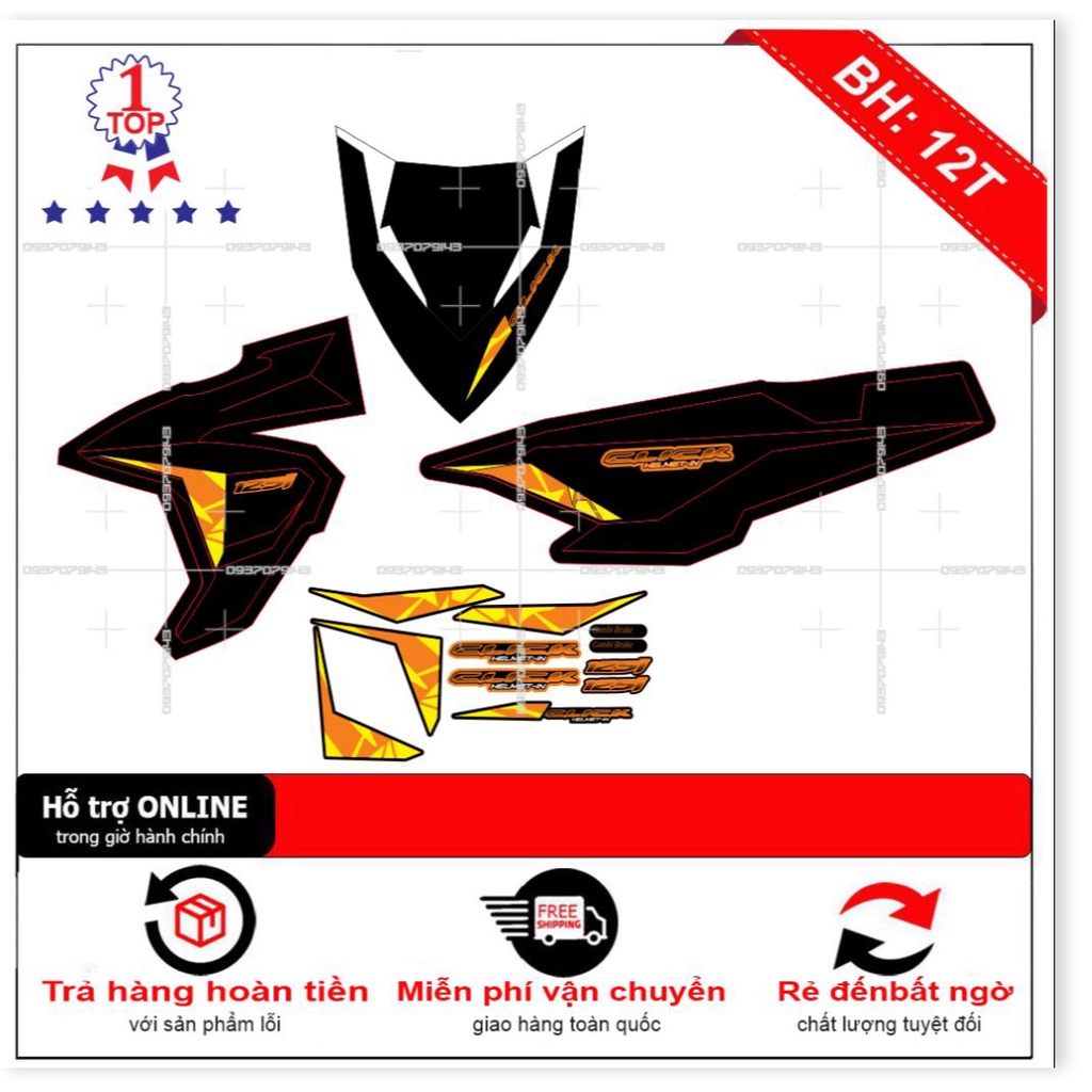 ( Quí khách vui lòng mang ra tiệm cho thợ dán ) Tem Click 125i vàng đen