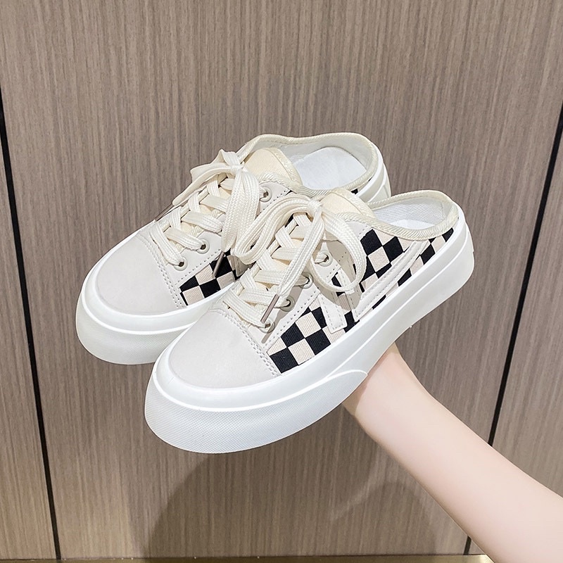 Giày Sục Đạp Gót Nam Nữ ,Sneaker Độn Đế 3cm Đi Học Thể Thao Đẹp Kẻ Ô Vuông Vans