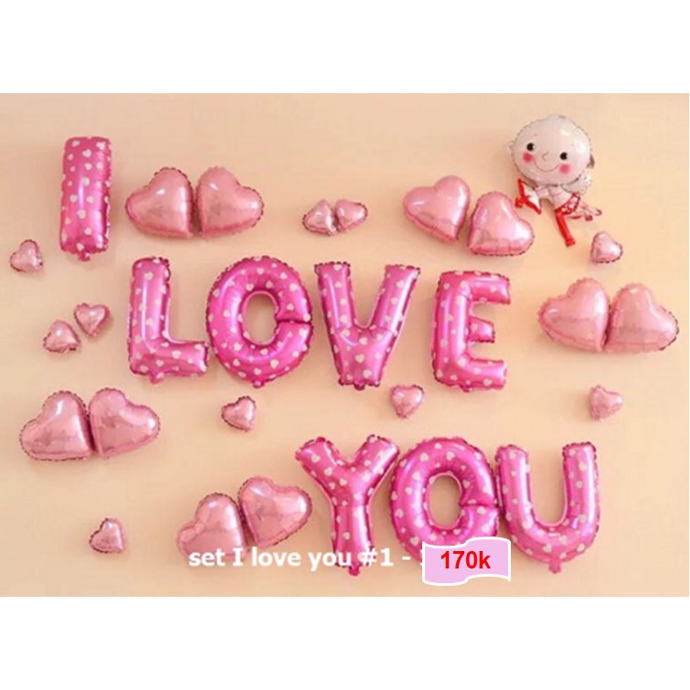 Set Bong bóng nhôm I LOVE YOU+ tim trang trí tiệc, tỏ tình...