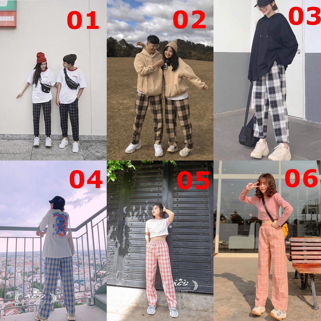 Quần Baggy Sọc Caro Nam Nữ Ống Suông Unisex