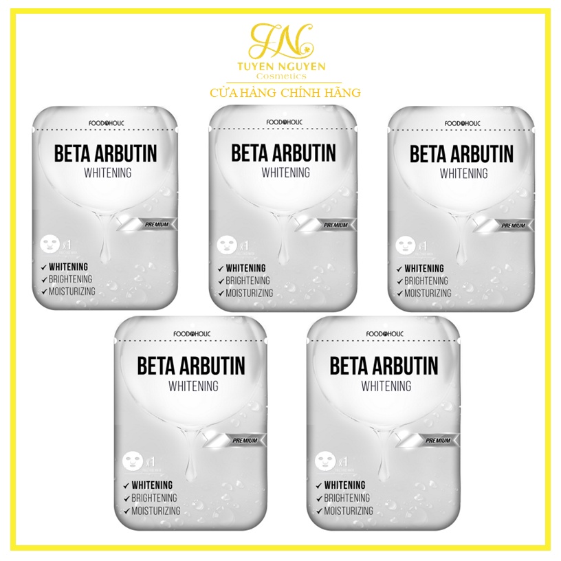 Combo 5 miếng Mặt Nạ Beta Arbutin Foodaholic Whitening Mask Dưỡng Trắng Đều Màu Da 23ml x 5
