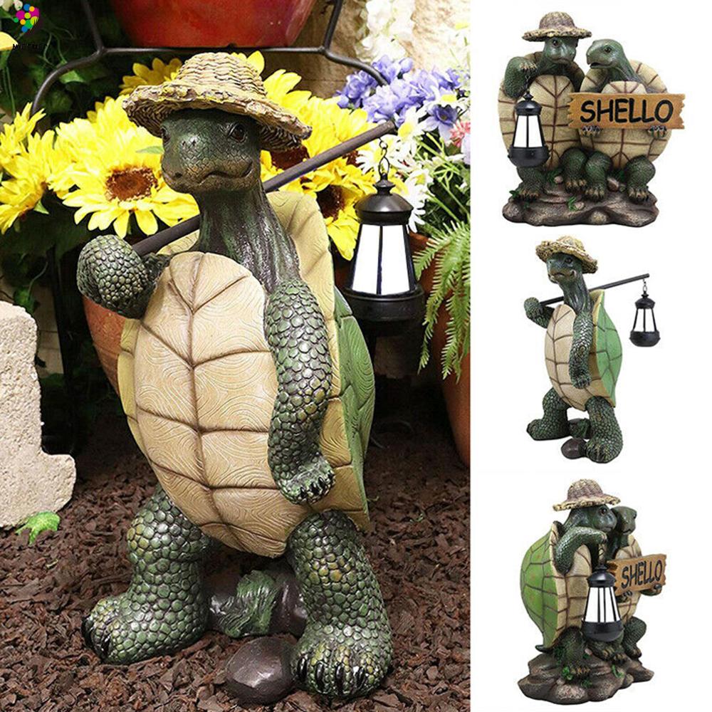 MIOSHOP Ornament Resin Hiking Tortoise Garden Figurine Home Decoration Sculpture Outdoor Weather-proof Fence Patio Yard