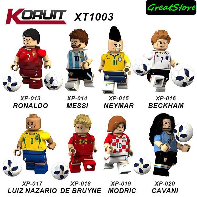 ( Hãng Sẵn Sàng ) MINIFIGURES LEGO XT 1003 Cầu Thủ C.RONALDO,MESSI,NEYMAR,BECKHAM,LUIZ NAZARIO,DE BRUYNY,MODRIC,CAVANI