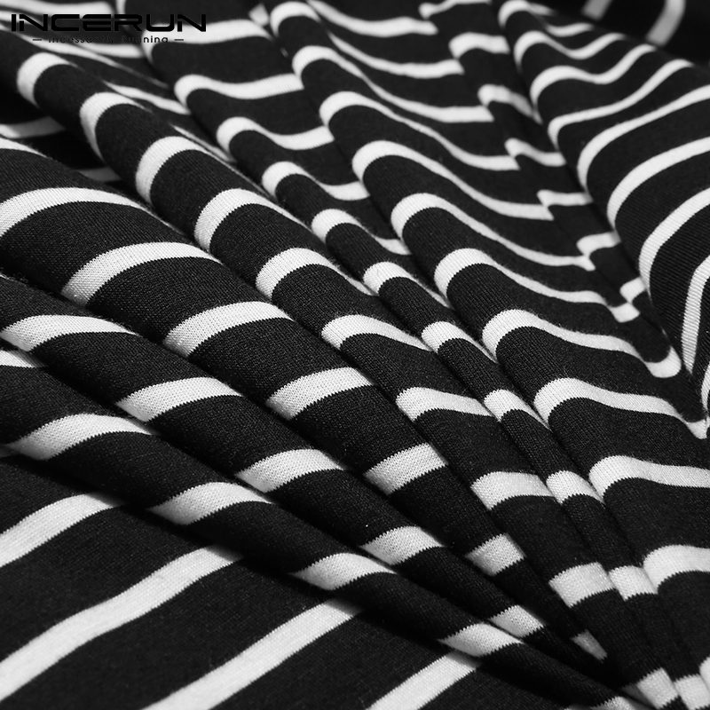 Áo INCERUN Tay Lỡ Cổ Tròn Dáng Rộng Họa Tiết Kẻ Sọc Thời Trang Mùa Hè Cho Nam | BigBuy360 - bigbuy360.vn