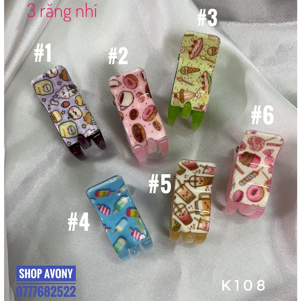 Kẹp tóc càng cua hãng Honey size mini in hoạ tiết bánh. trà sữa ngọt ngào