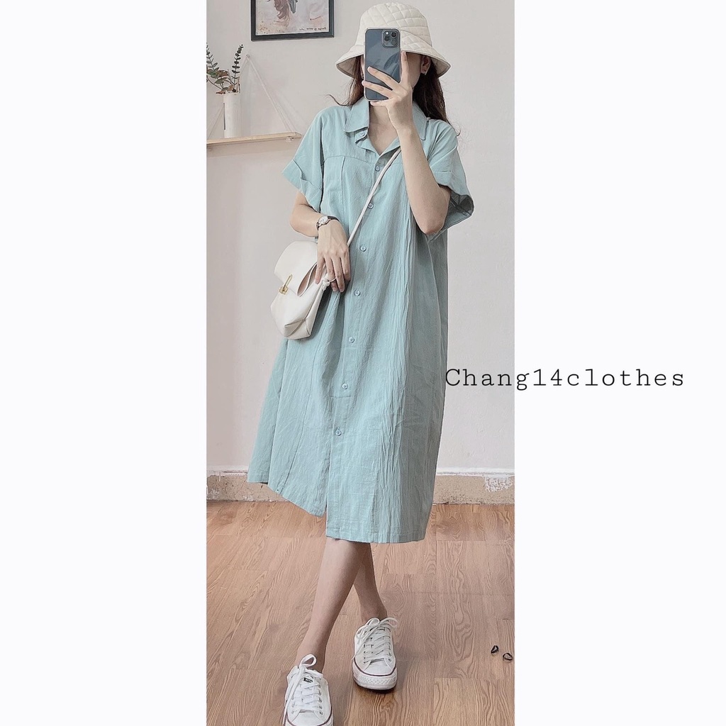 Váy sơ mi basic đũi xước ( ảnh thật ) | BigBuy360 - bigbuy360.vn