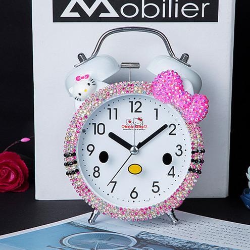 ♘HELLOKITTY Đồng hồ báo thức Hello Kitty Sáng tạo Học sinh Trẻ em Cô gái Trái tim Màu hồng Quà tặng Đồng hồ báo thức Tĩn