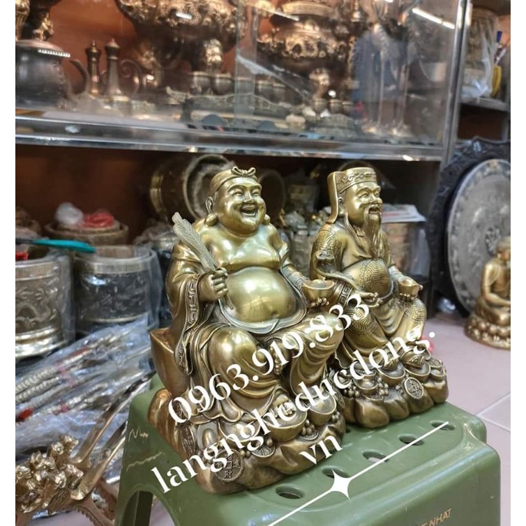 Tượng thần tài ông địa thổ địa 19cm, cặp tượng đồng vàng thần tài ông địa, bán tượng thần tài, bán tượng ông địa