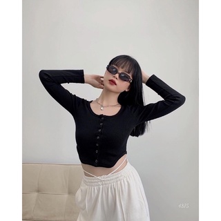Croptop cúc nút bấm tay dài xéo eo