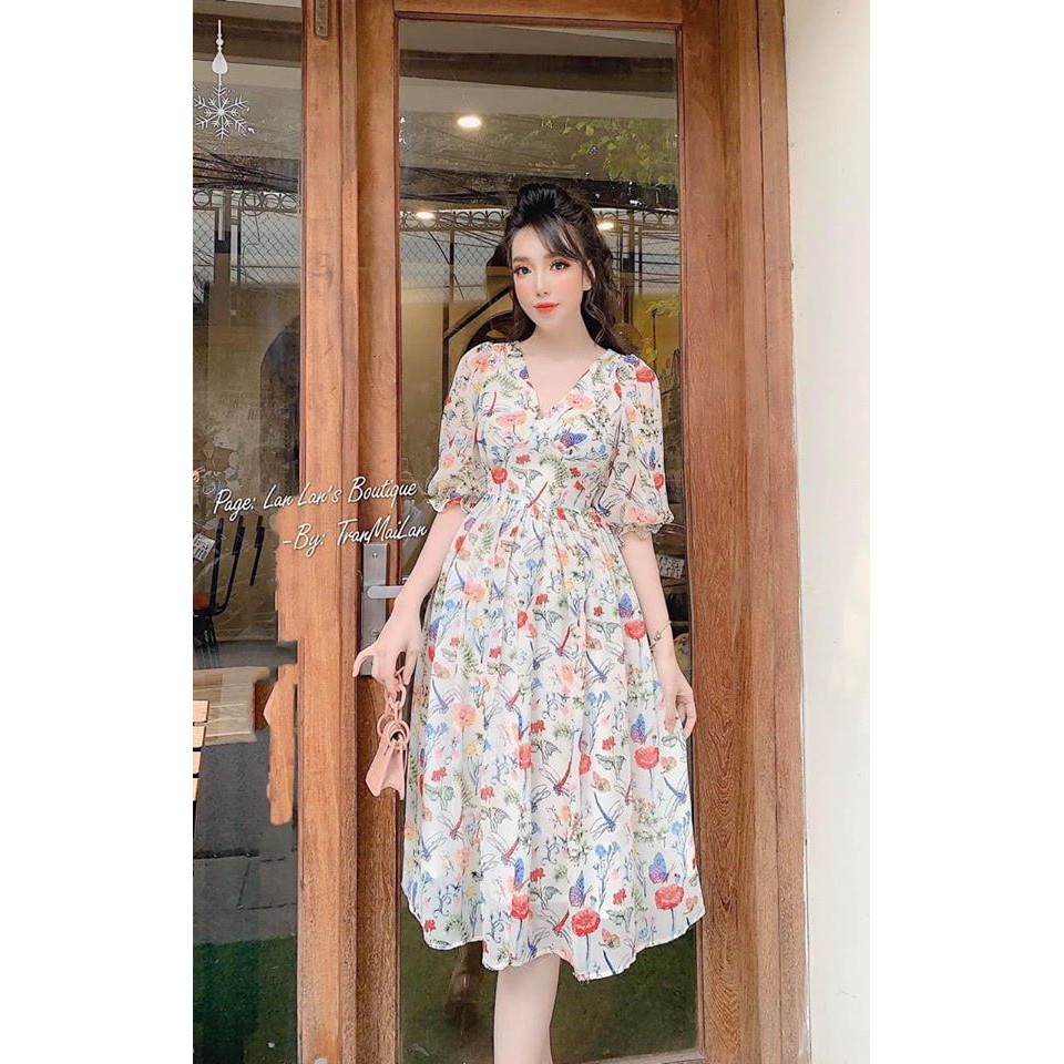 ĐẦM HOA TAY PHỒNG DỊU DÀNG