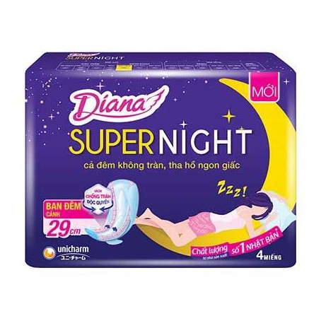 Băng vệ sinh siêu thấm Diana Super Night ban đêm 29cm 4 miếng