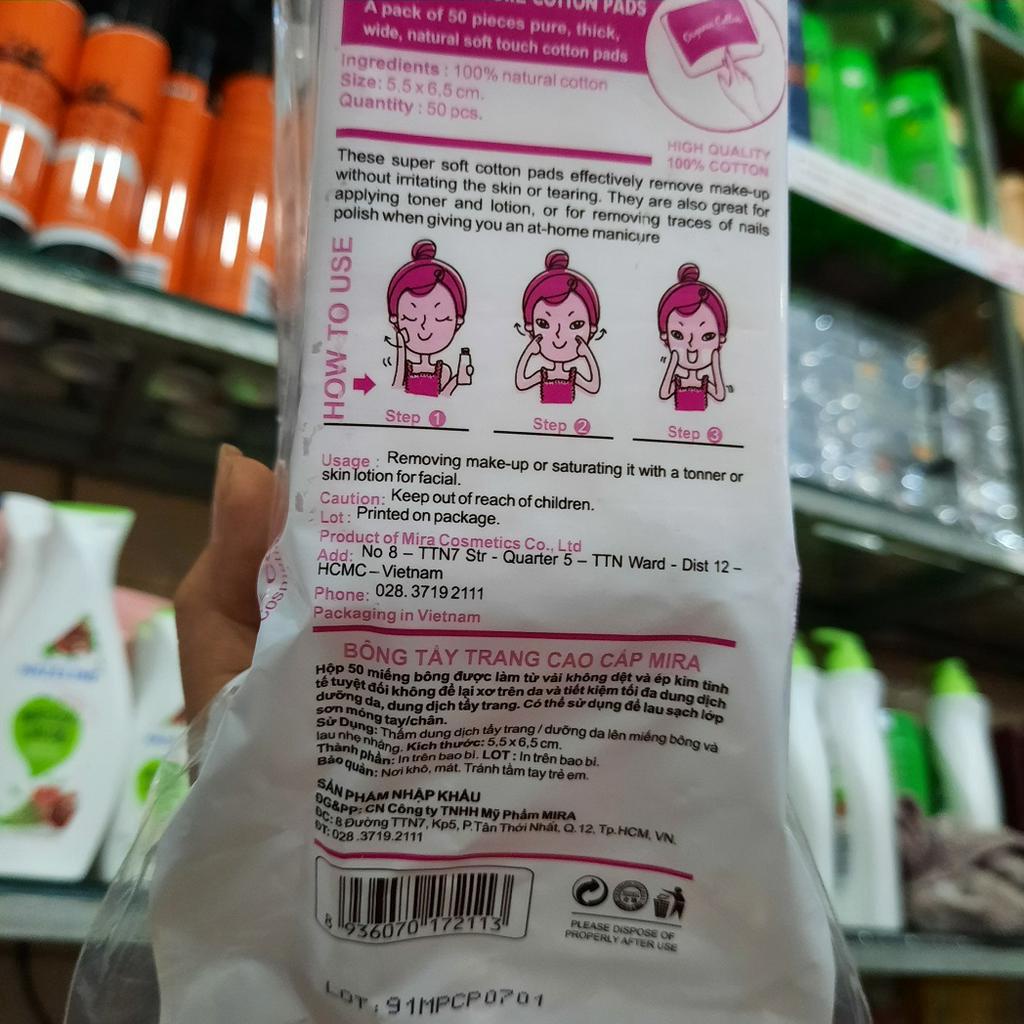 Bông tẩy trang Mira Pure Cotton Pads (50 miếng)