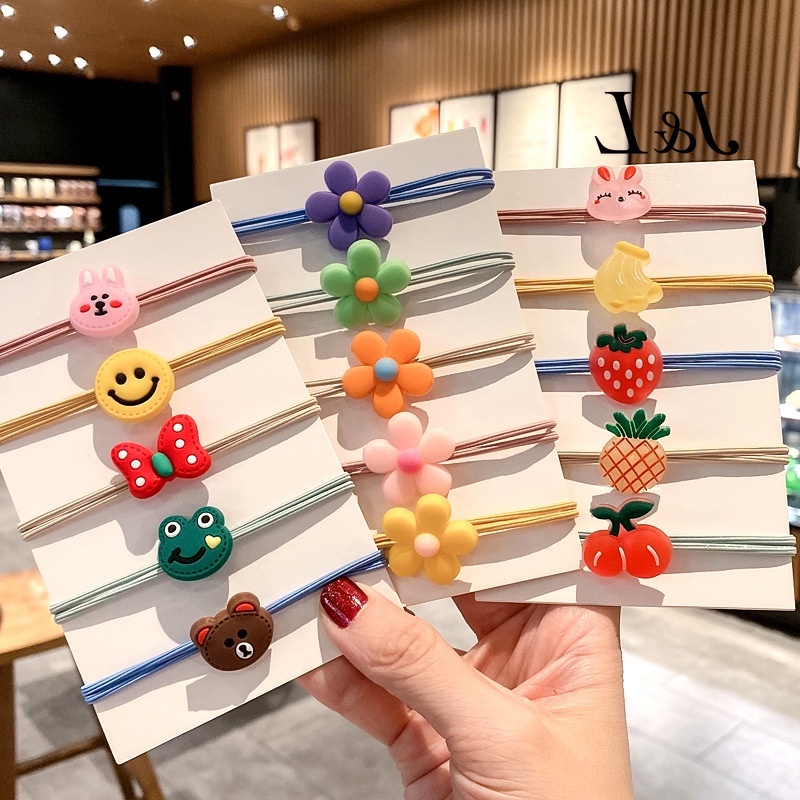 Dây buộc tóc trang trí hoa/gấu/trái cây đáng yêu