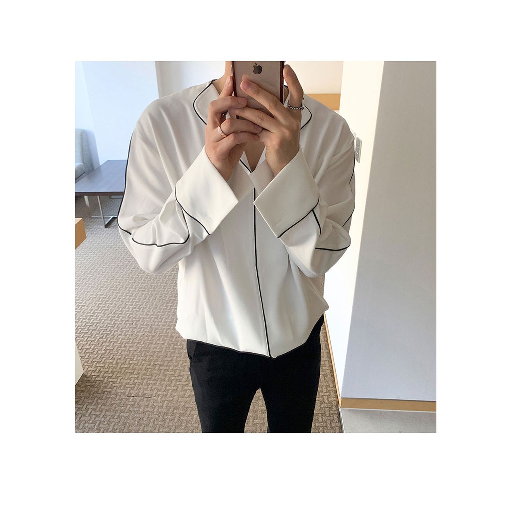 SƠ MI VIỀN HAI MÀU TRẮNG ĐEN TẶNG KÈM DÂY - S1004 LJINSTORE | BigBuy360 - bigbuy360.vn