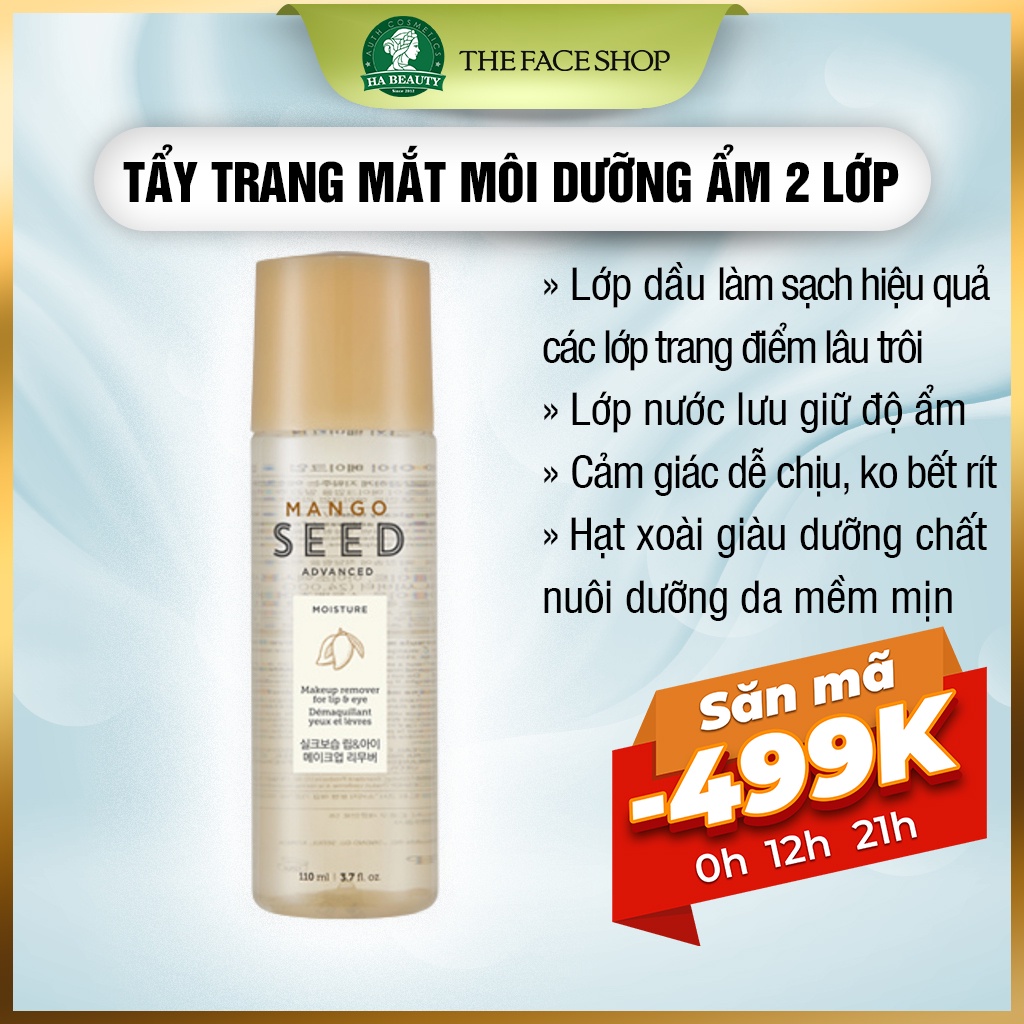 Tẩy trang mắt môi The Face Shop Mango Seed Lip & Eye Makeup Remover 110ml dưỡng ẩm sạch sâu