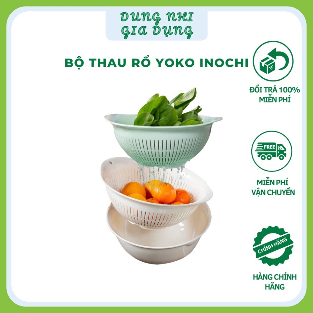 Bộ Thau Rổ ION Bạc Yoko Inochi Kháng Khuẩn Khử Mùi Cao Cấp Thau Rửa Hoa Quả, Rau Đa Năng 30-35cm GD