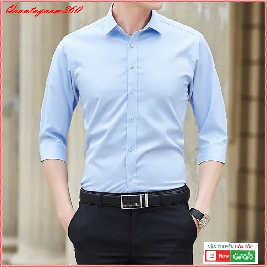 áo Sơ mi cổ bẻ dài tay hàn quốc, sơ mi nam trắng dáng ôm body chất cotton thấm hút mồ hôi | BigBuy360 - bigbuy360.vn