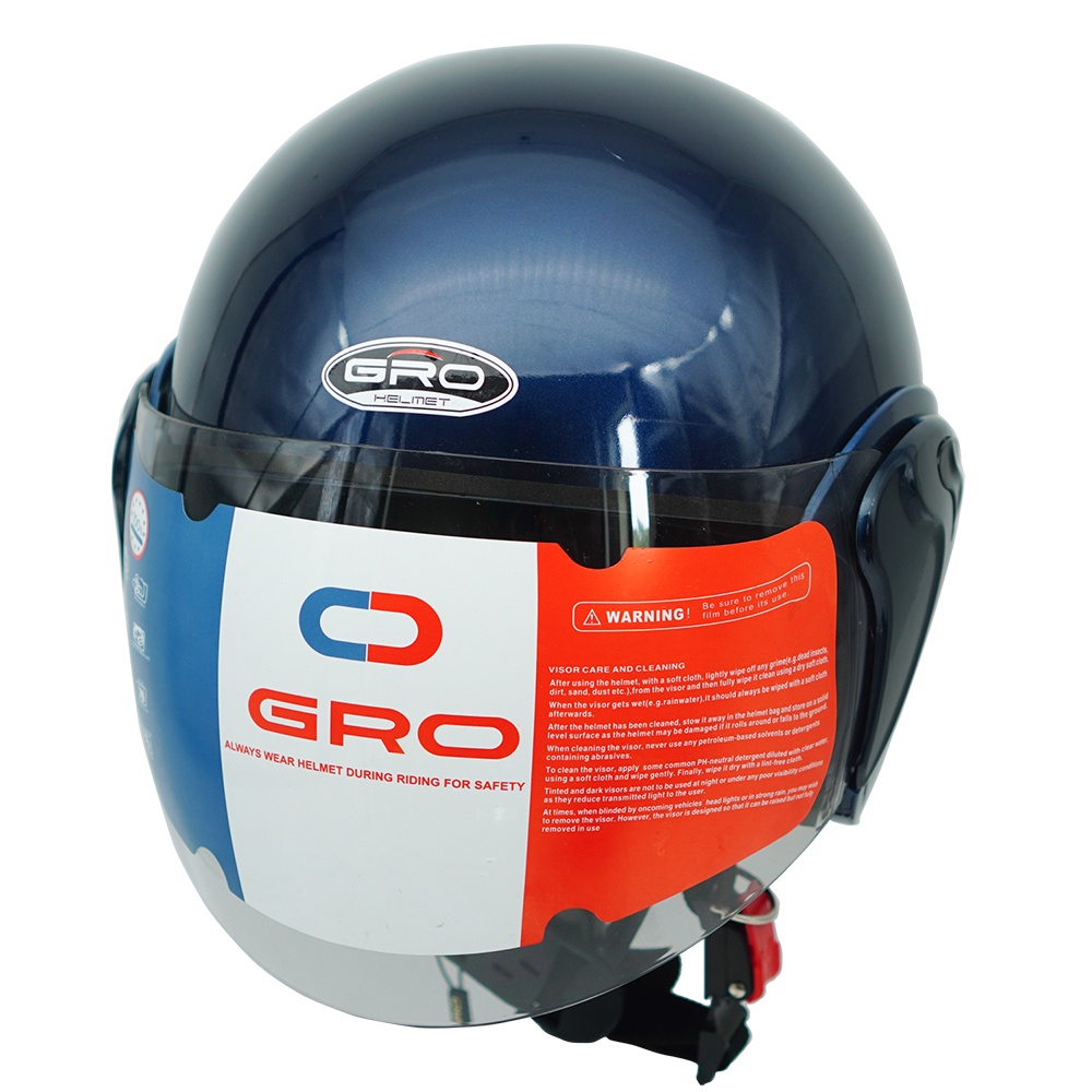Mũ bảo hiểm cả đầu Gro T318 V1 có kính, nhựa ABS bền đẹp, khóa kim loại chắc chắn, mút xốp dày dặn - xanh than bóng full