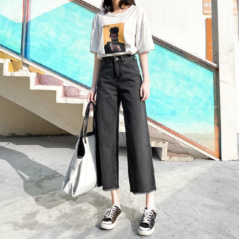 Quần  Jeans ống xuông Rua  Gấu -Hàng  loại  1