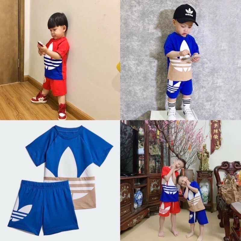 (ảnh thật) Bộ kid basic trắng 3 sọc hàng đẹp( 9-40kg)