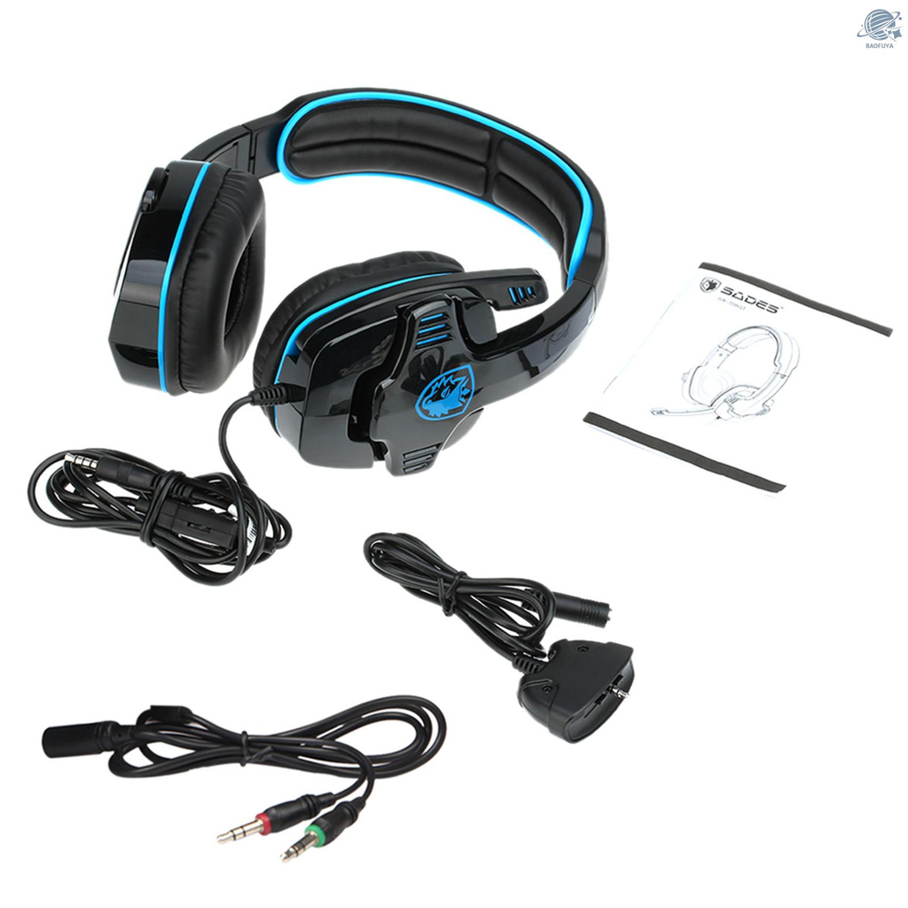 BF SADES SA-708GT 3.5mm Gaming Headphone w/ Mic Noise Cancellation Music Stereo Headset Black-blue Upgraded Version of SA-708 for PS4 Tablet PC Mobile Phones