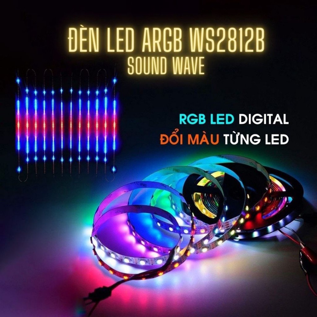 Đèn led đuổi argb Led2812B Hiệu ứng đám mây Sấm Chớp Nháy Theo Nhạc Bọc Silicone Chống nước Tặng Kèm Nguồn 12V