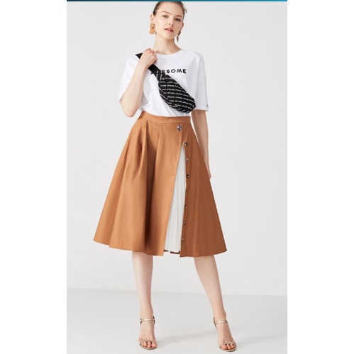 Chân váy Vero Moda Chính hãng Kaki nâu phối voan trắng(Size S)