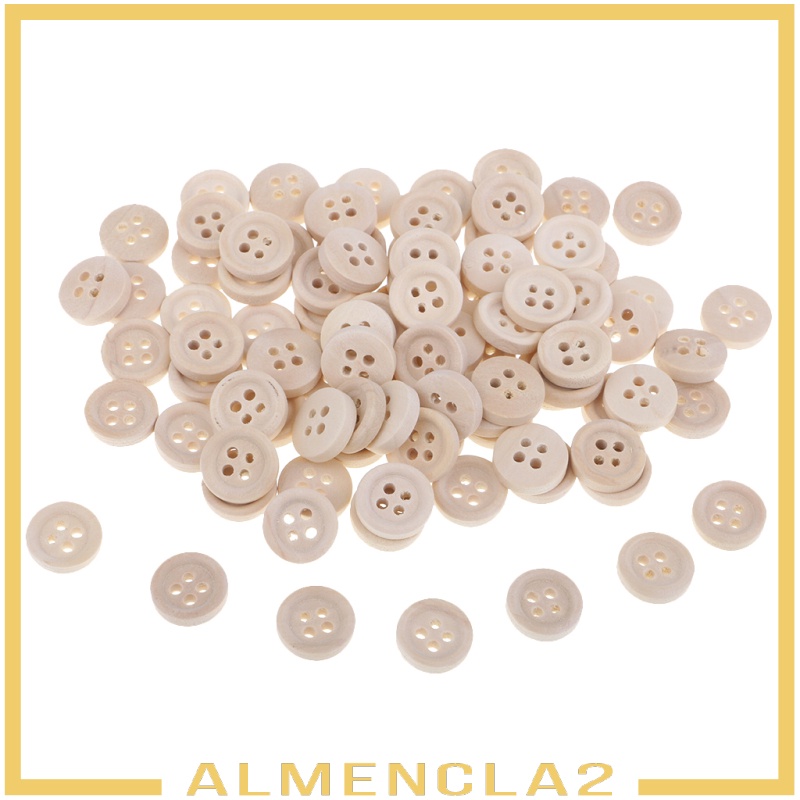 [ALMENCLA2] 40pcs 12mm Wooden Buttons Natural Color Round 4-Hole Sewing Scrapbooking DIY