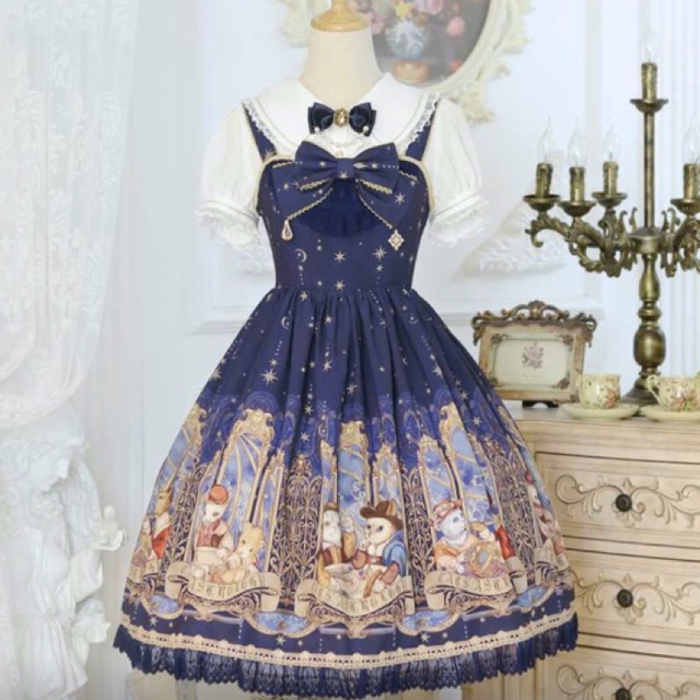 [ORDER] Đầm lolita jsk phong cách Nhật Bản Astrology cats màu navy blue