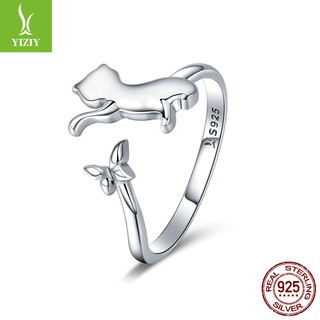 Set Nhẫn Và Bông Tai Bạc 925 Hình Mèo Dễ Thương