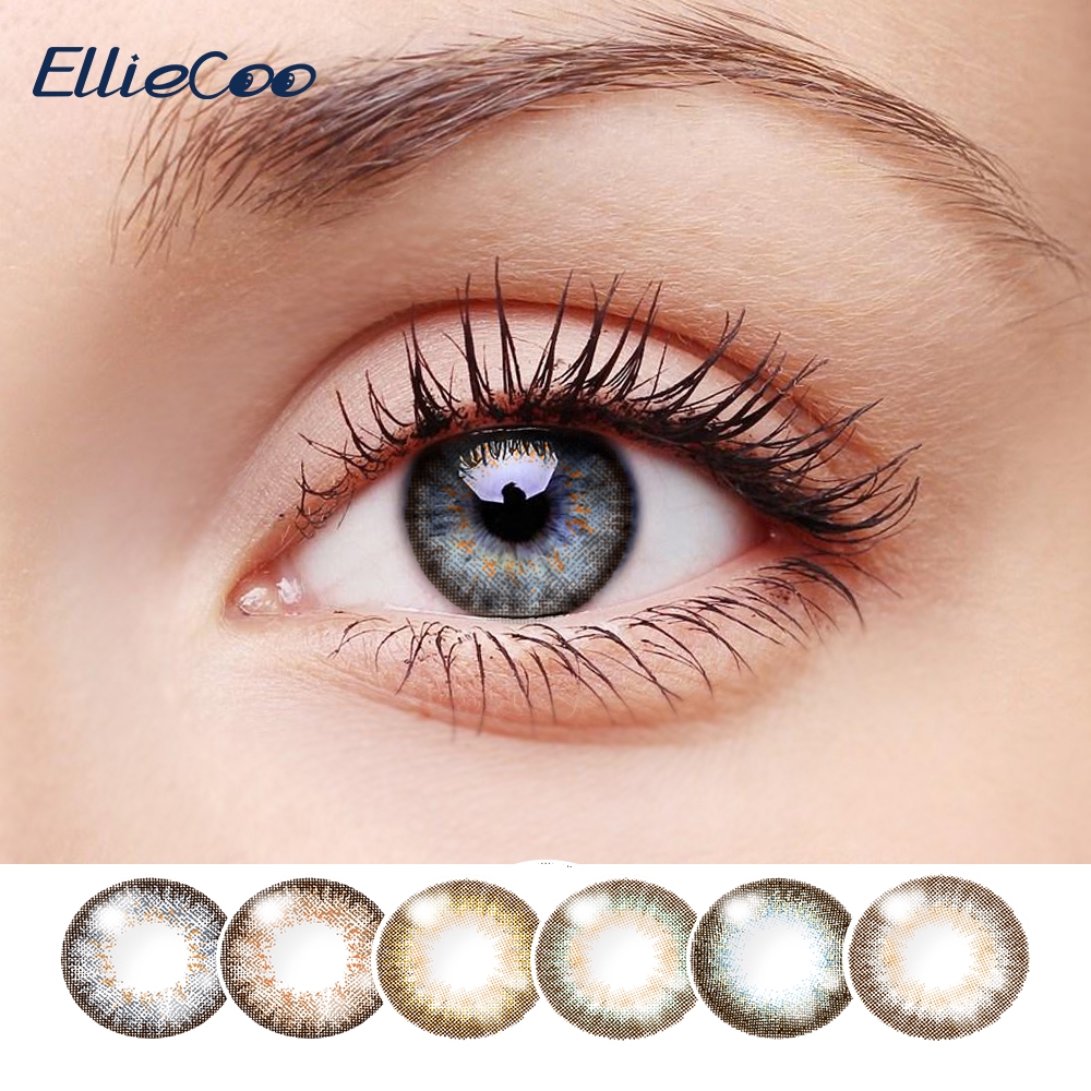 Kính Áp Tròng Elliecoo 400 Độ Cận 14.5mm dòng Flower Màu Xám/Nâu/Xanh Dương/Xanh Lá Sử Dụng Trong Nửa Năm