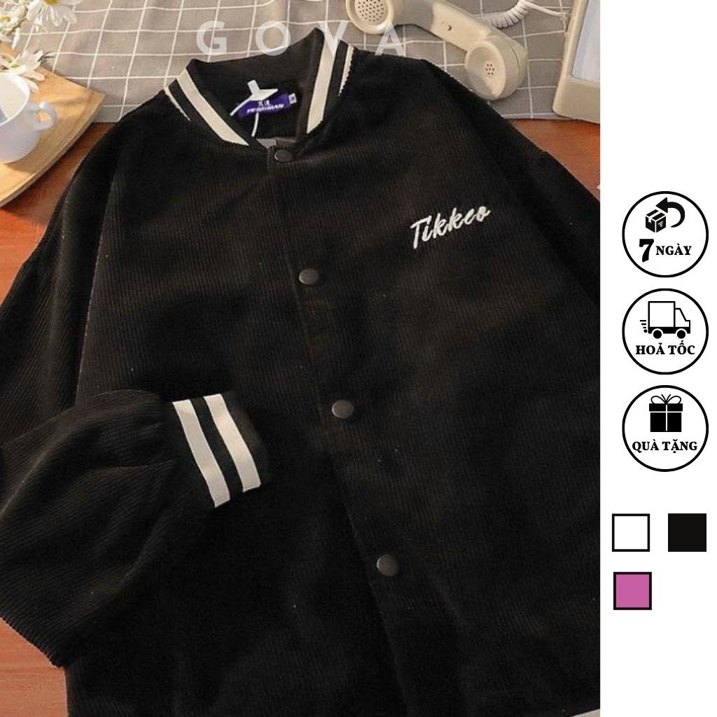 Áo Bomber Nhung Gân TIKKEO form rộng ulzzang áo khoác Nhung nam nữ cực đẹp GOVA