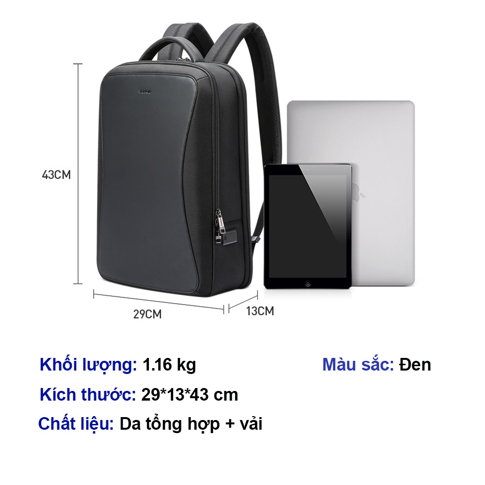 Balo laptop công sở du lịch BOPAI 61-120891 chất liệu da vải chống thấm nước có cổng USB
