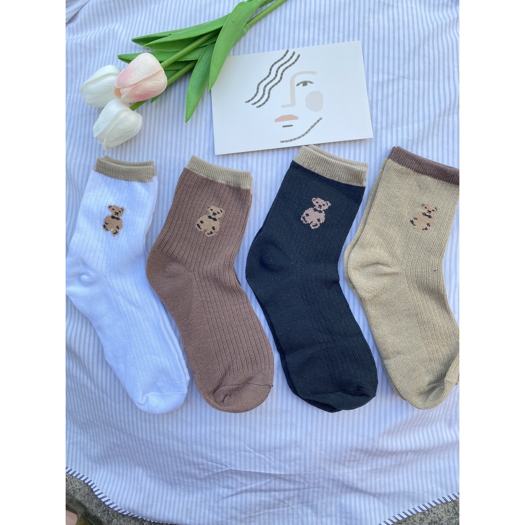 Tất gấu Muzini vớ cổ cao in hình hoạt hình nhiều màu dễ thương TN205