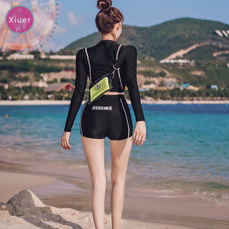 Áo bơi nữ Xiuer dài tay với quần short UV, vải bơi UV thực sự, eo cao, đồ bơi hai mảnh / lớn, quần áo hoạt động bãi biển # Y01 | BigBuy360 - bigbuy360.vn