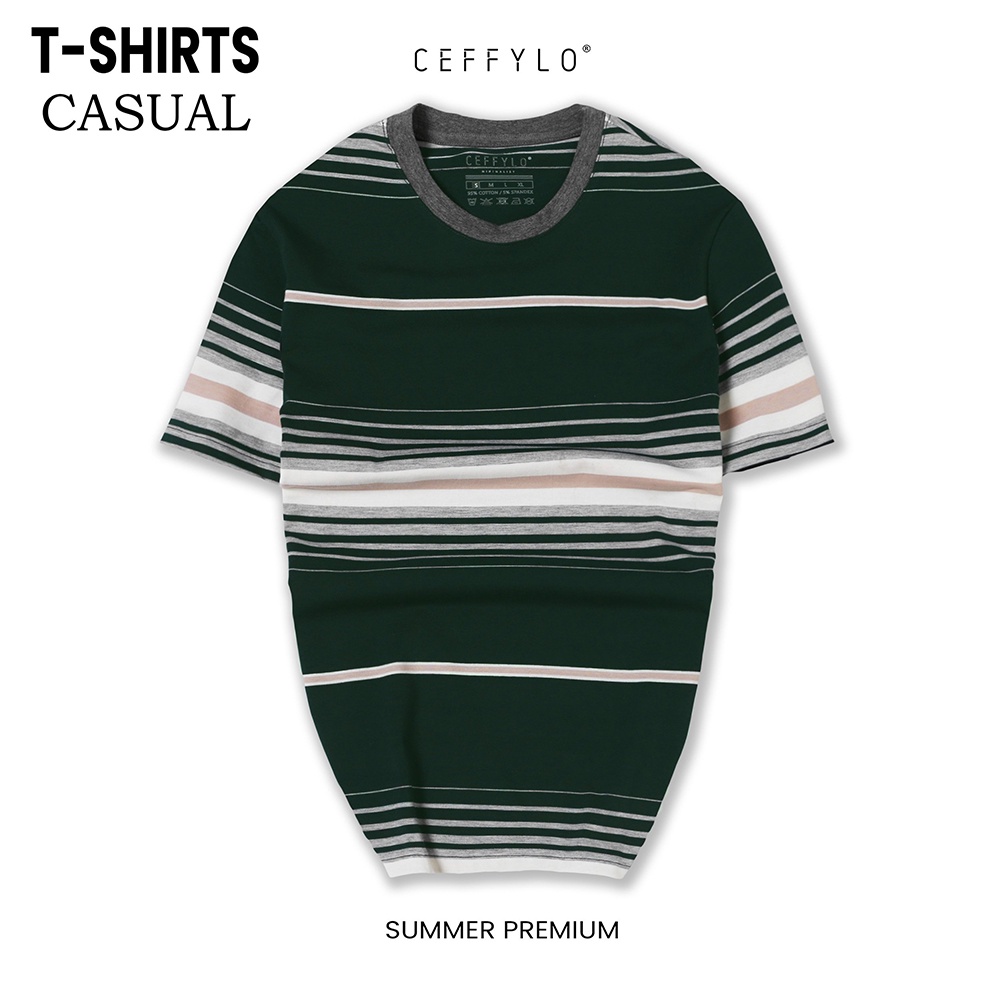 Áo Phông Cộc Tay Kẻ Ngang Nhiều Màu Ceffylo, Chất Liệu Cotton Co Giãn Nhẹ