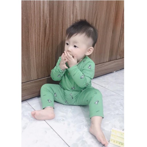 Bộ Dài Tay Peekaboo Chất Thun Lạnh Hàn Quốc In Hình Họa Tiết Hình Gấu Cho Bé