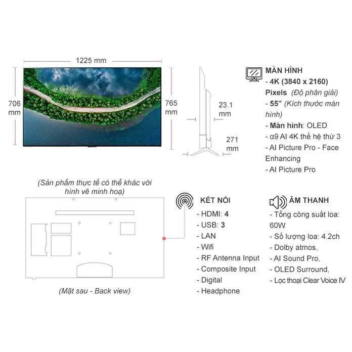 Smart Tivi OLED LG 4K 65 Inch OLED65CXPTA Độ Phân Giai 4K