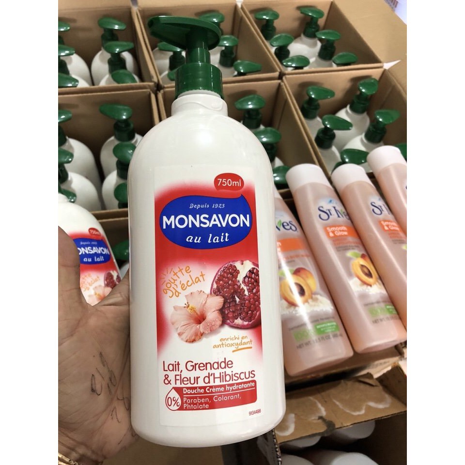Sữa Tắm Chiết Xuất Sữa, Lựu Và Hoa Dâm Bụt Monsavon (750ml)