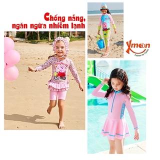 Áo tắm áo bơi bé gái dài tay bộ liền chống nắng ngăn nhiễm lạnh cho trẻ cao từ 80-130cm nặng từ 9-25kg DTBG Xmoon
