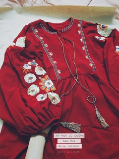 ĐẦM HOA ĐỎ VINTAGE